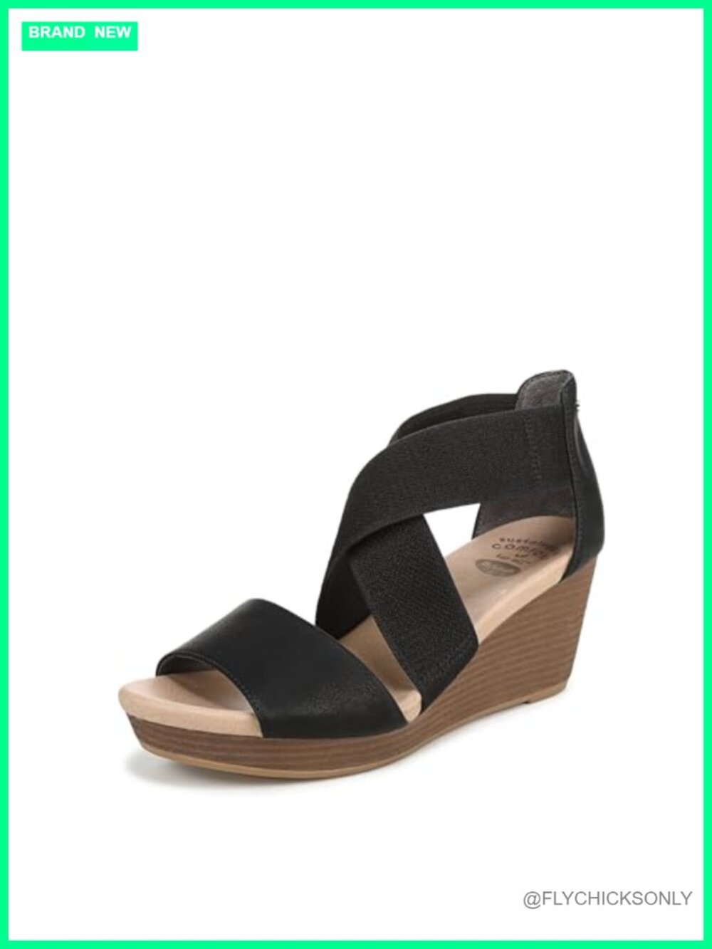 Faux Leather Criss Cross Stretch Wedge Sandals Slip On Open Toe Comfort